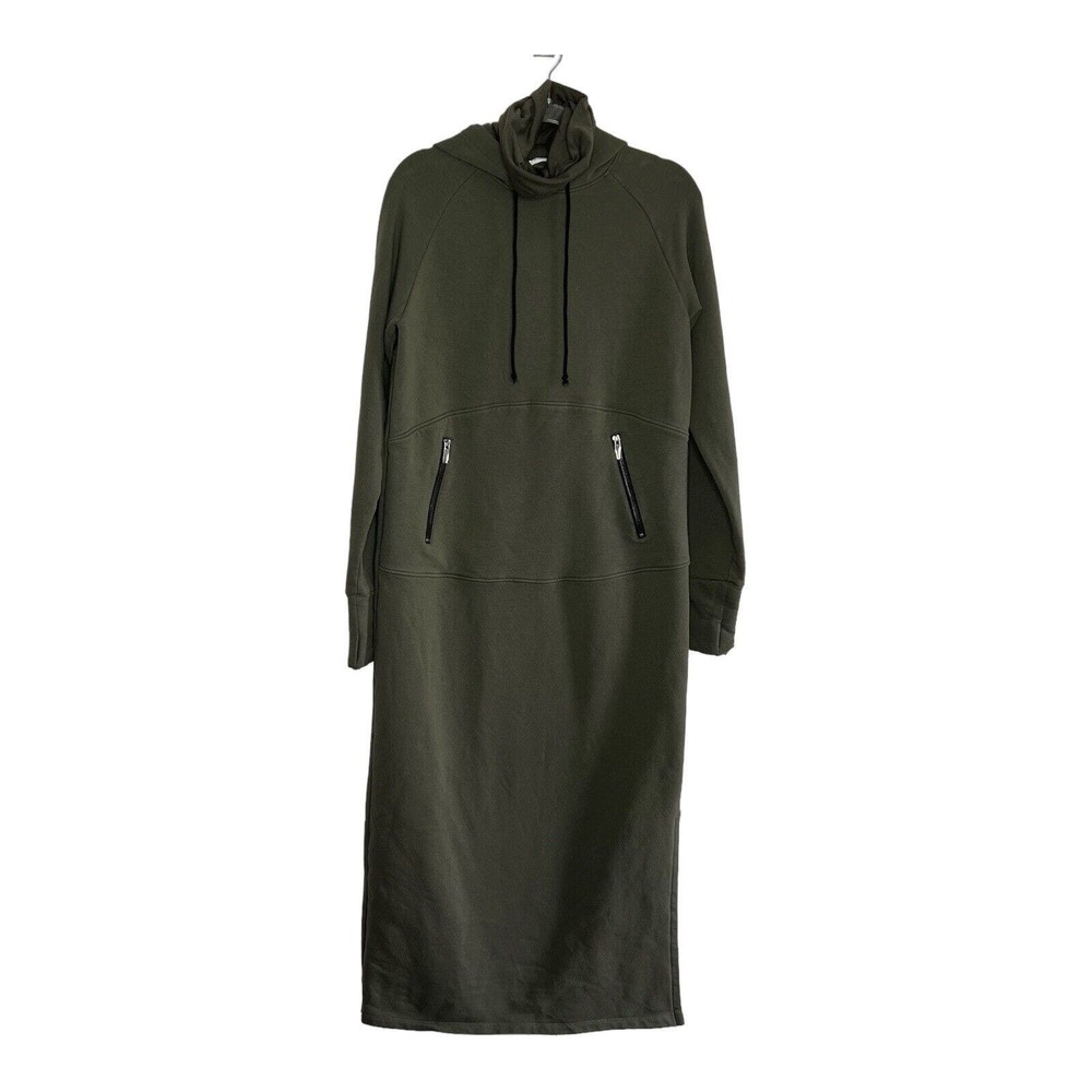 Marcella Elba Sweatshirt Dress Green Turtleneck Hoodie Maxi Zip Pockets Large